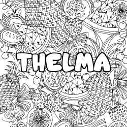 Coloriage prénom THELMA - décor Mandala fruits