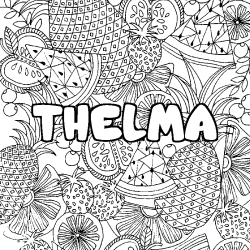 Coloriage pr&eacute;nom THELMA - d&eacute;cor Mandala fruits
