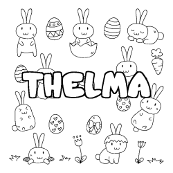Coloriage pr&eacute;nom THELMA - d&eacute;cor Paques