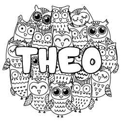 Coloriage THEO - d&eacute;cor Chouettes