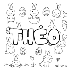 Coloriage pr&eacute;nom TH&Eacute;O - d&eacute;cor Paques