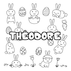 Coloriage pr&eacute;nom TH&Eacute;ODORE - d&eacute;cor Paques