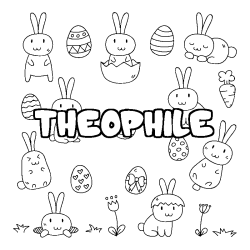 Coloriage pr&eacute;nom THEOPHILE - d&eacute;cor Paques