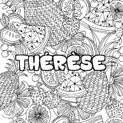 Coloriage pr&eacute;nom TH&Eacute;R&Egrave;SE - d&eacute;cor Mandala fruits