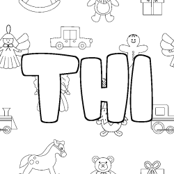 Coloriage pr&eacute;nom THI - d&eacute;cor Jouets