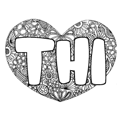 Coloriage pr&eacute;nom THI - d&eacute;cor Mandala coeur