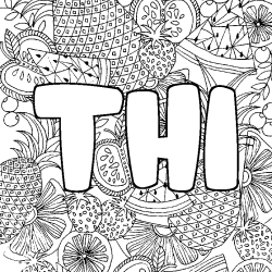 Coloriage pr&eacute;nom THI - d&eacute;cor Mandala fruits