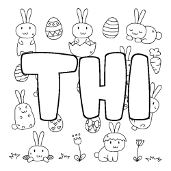 Coloriage pr&eacute;nom THI - d&eacute;cor Paques