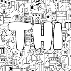 Coloriage pr&eacute;nom THI - d&eacute;cor Ville