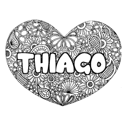 Coloriage pr&eacute;nom THIAGO - d&eacute;cor Mandala coeur