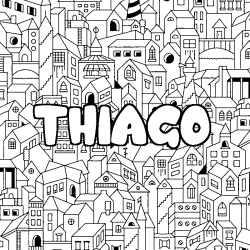 Coloriage pr&eacute;nom THIAGO - d&eacute;cor Ville