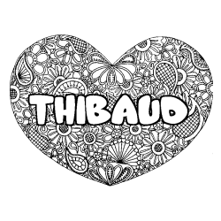 Coloriage prénom THIBAUD - décor Mandala coeur