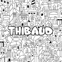 Coloriage prénom THIBAUD - décor Ville