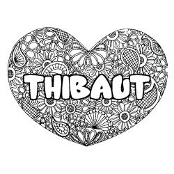 Coloriage prénom THIBAUT - décor Mandala coeur