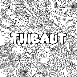 Coloriage prénom THIBAUT - décor Mandala fruits