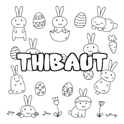 Coloriage pr&eacute;nom THIBAUT - d&eacute;cor Paques
