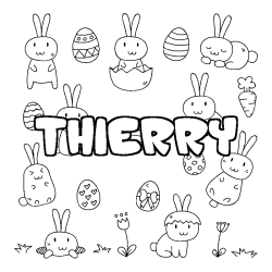 Coloriage pr&eacute;nom THIERRY - d&eacute;cor Paques