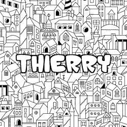 Coloriage pr&eacute;nom THIERRY - d&eacute;cor Ville