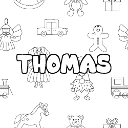 Coloriage pr&eacute;nom THOMAS - d&eacute;cor Jouets