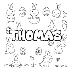 Coloriage prénom THOMAS - décor Paques