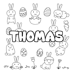 Coloriage pr&eacute;nom THOMAS - d&eacute;cor Paques