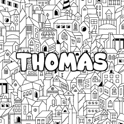 Coloriage prénom THOMAS - décor Ville