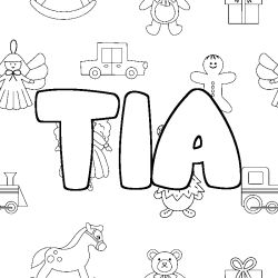 Coloriage pr&eacute;nom TIA - d&eacute;cor Jouets
