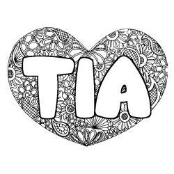 Coloriage prénom TIA - décor Mandala coeur