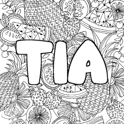 Coloriage pr&eacute;nom TIA - d&eacute;cor Mandala fruits