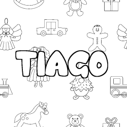 Coloriage pr&eacute;nom TIAGO - d&eacute;cor Jouets