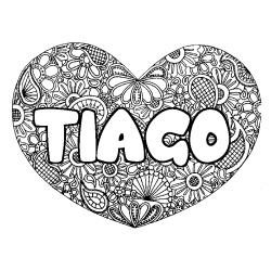 Coloriage pr&eacute;nom TIAGO - d&eacute;cor Mandala coeur