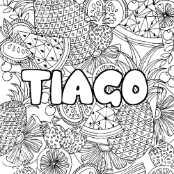 Coloriage pr&eacute;nom TIAGO - d&eacute;cor Mandala fruits