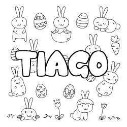Coloriage pr&eacute;nom TIAGO - d&eacute;cor Paques