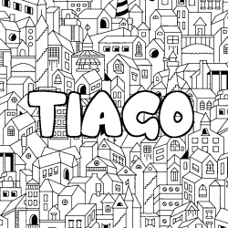 Coloriage pr&eacute;nom TIAGO - d&eacute;cor Ville
