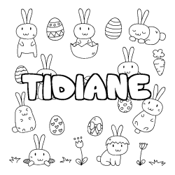 Coloriage pr&eacute;nom TIDIANE - d&eacute;cor Paques