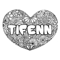 Coloriage prénom TIFENN - décor Mandala coeur