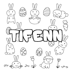 Coloriage pr&eacute;nom TIFENN - d&eacute;cor Paques