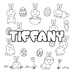 Coloriage pr&eacute;nom TIFFANY - d&eacute;cor Paques