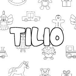 Coloriage pr&eacute;nom TILIO - d&eacute;cor Jouets
