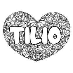 Coloriage prénom TILIO - décor Mandala coeur