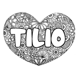 Coloriage pr&eacute;nom TILIO - d&eacute;cor Mandala coeur