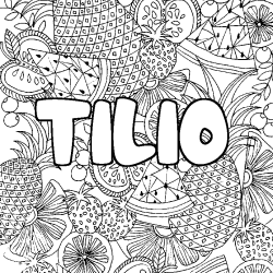 Coloriage prénom TILIO - décor Mandala fruits