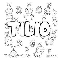 Coloriage prénom TILIO - décor Paques