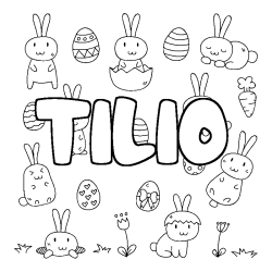 Coloriage pr&eacute;nom TILIO - d&eacute;cor Paques