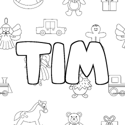 Coloriage prénom TIM - décor Jouets
