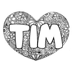 Coloriage prénom TIM - décor Mandala coeur