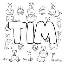 Coloriage pr&eacute;nom TIM - d&eacute;cor Paques