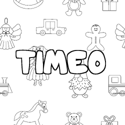 Coloriage prénom TIMEO - décor Jouets