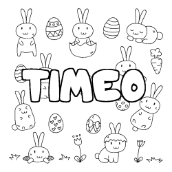 Coloriage pr&eacute;nom TIMEO - d&eacute;cor Paques