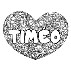 Coloriage pr&eacute;nom TIM&Eacute;O - d&eacute;cor Mandala coeur